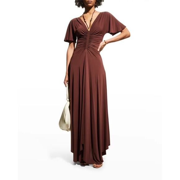 A.L.C. Nina Beaded Tie Neck Maxi Dress Chocolate Brown Small Boho Beach Y2K - Picture 1 of 5